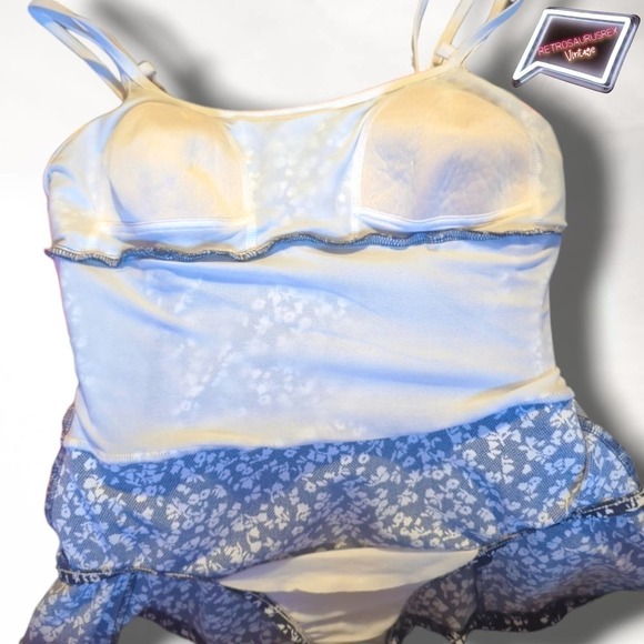 Vintage 90s Pinup Calico Floral Skirted Swim Dress, 14 - Picture 5 of 11